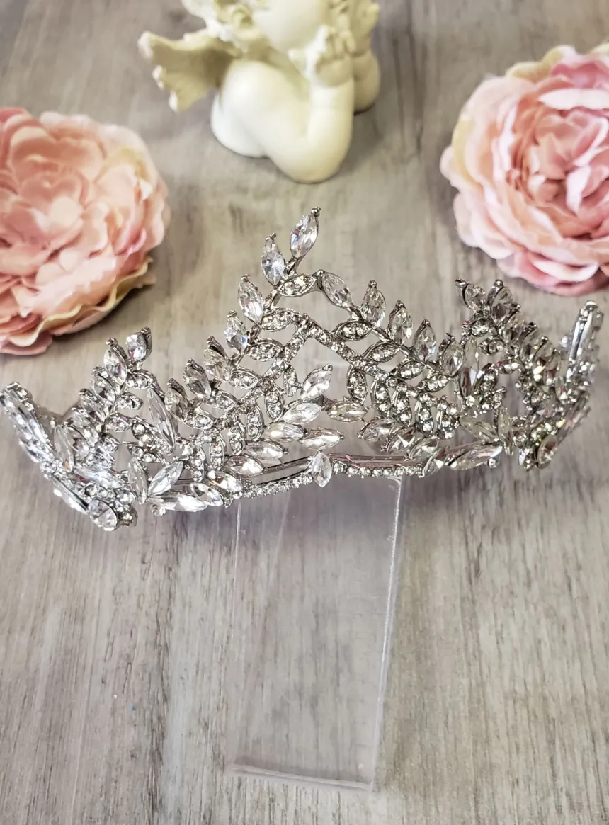 Diadème feuillage et strass Gris argent