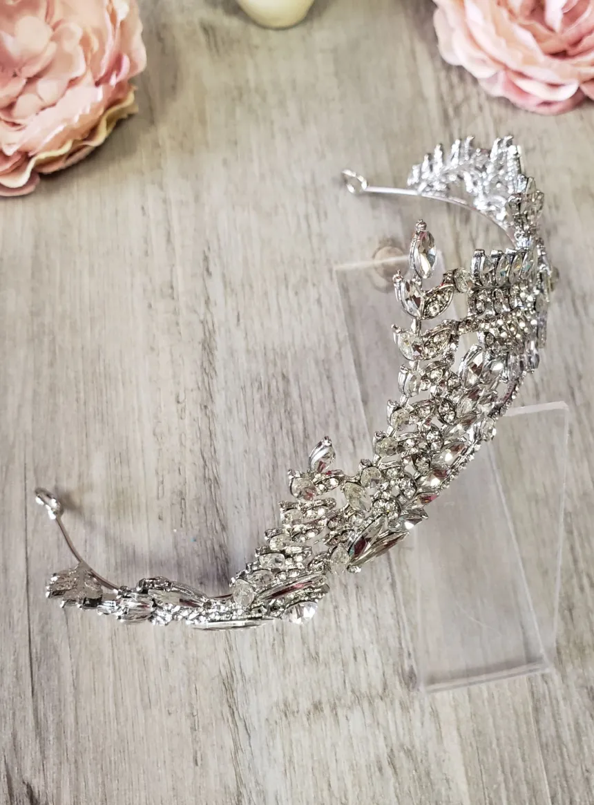 Diadème feuillage et strass Gris argent