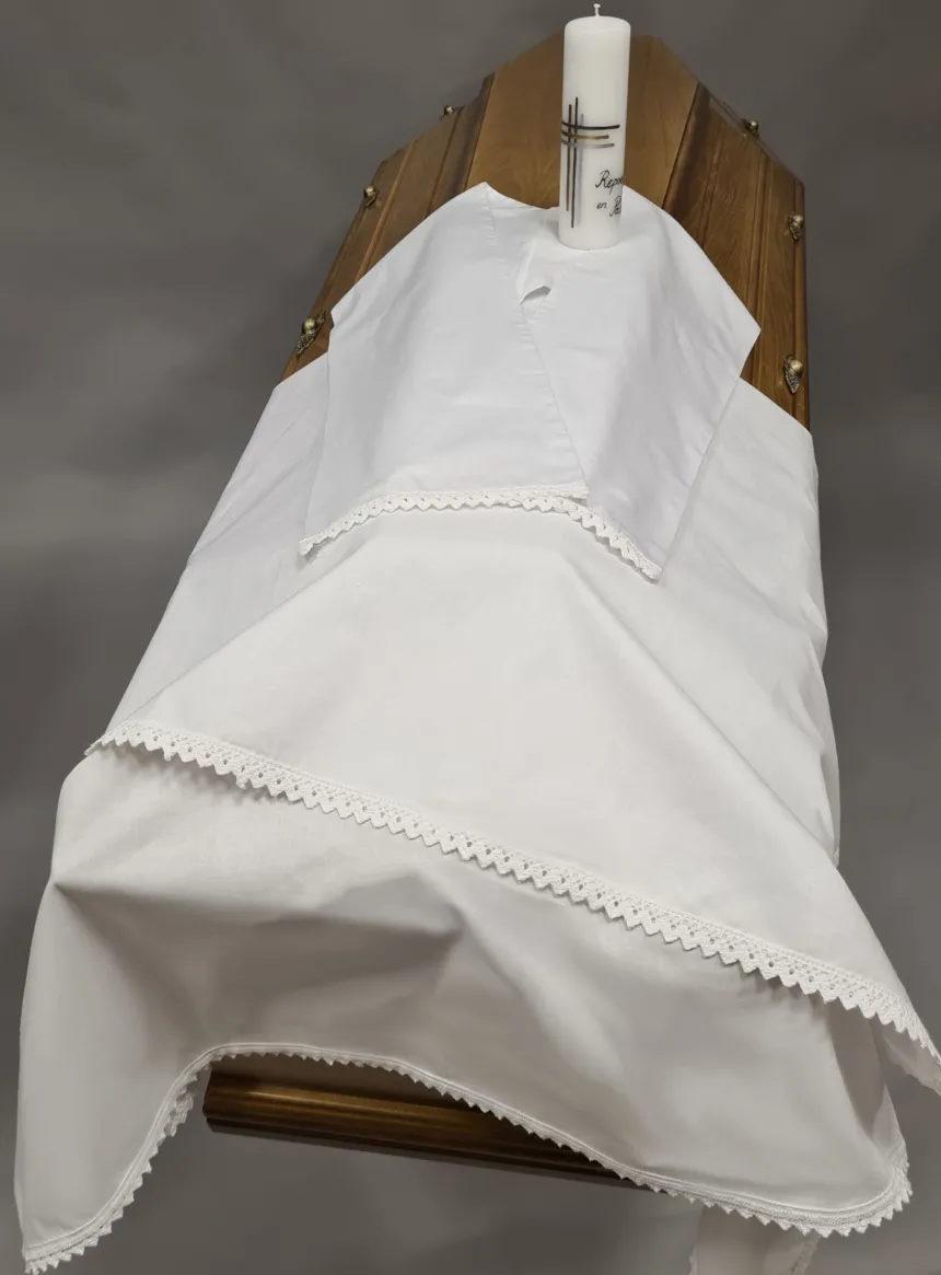 Drap linceul coton + étole dentelle + bougie
