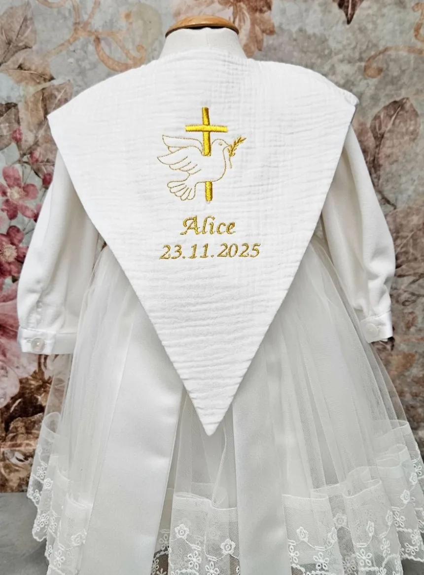 Epaule de baptême : mi lange mi cape en coton de gaze