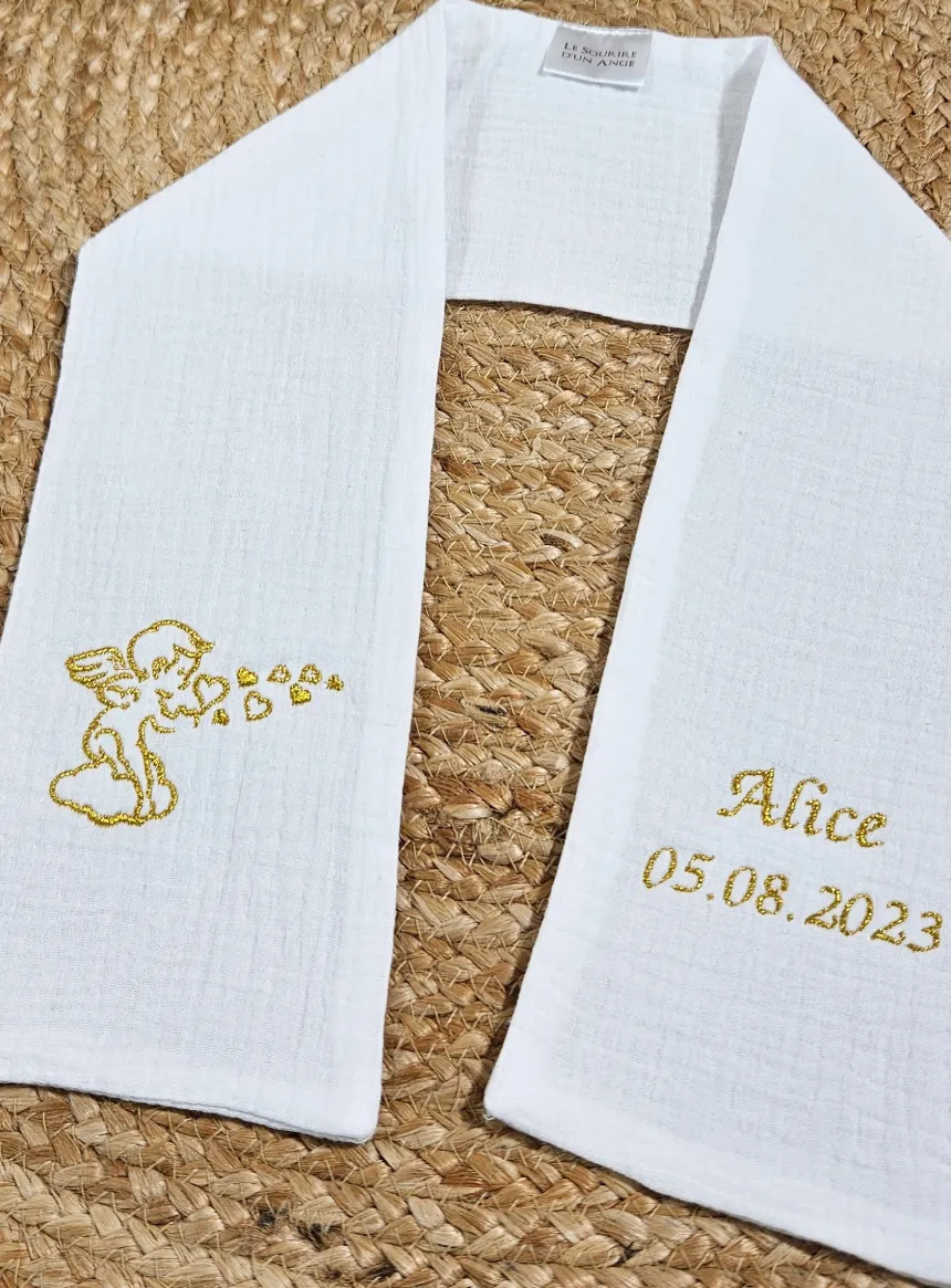 Etole de baptême coton gaze - personnalisable Blanc