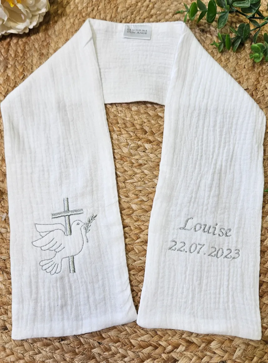 Etole de baptême coton gaze - personnalisable Blanc