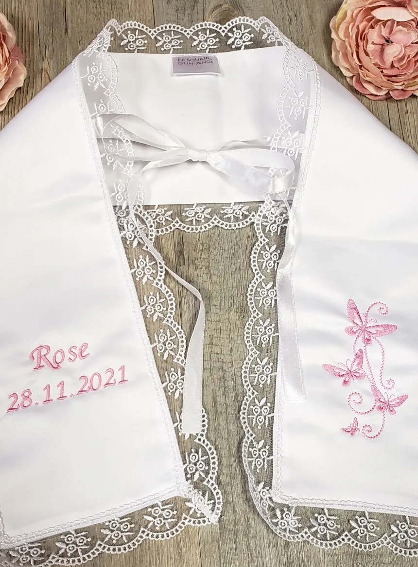 Etole de baptême satin et dentelle - Personnalisable Blanc