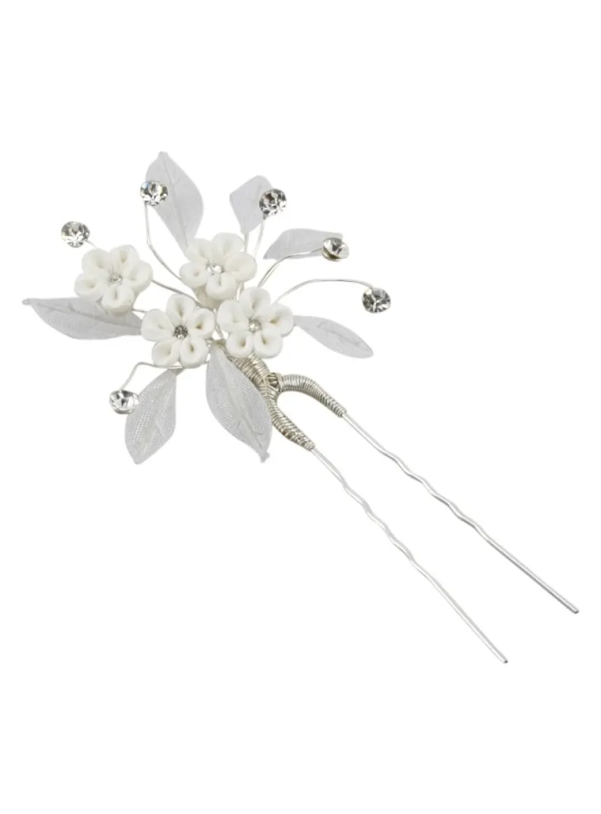 Fourche cheveux blanc fleur et strass Blanc