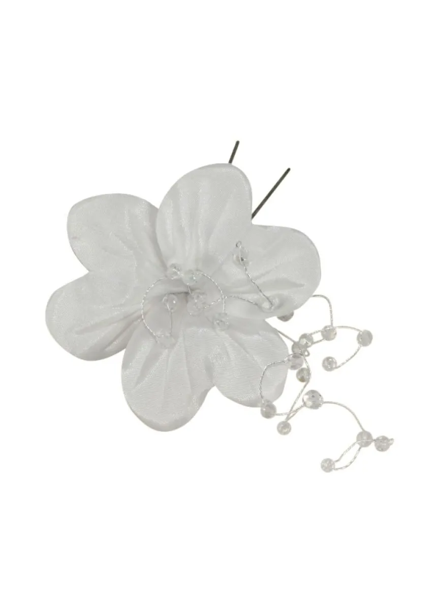 Fourche cheveux grosse fleur et perles Blanc