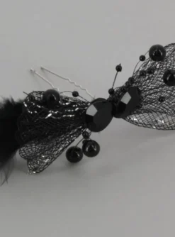 Fourche cheveux nœud strass et plume