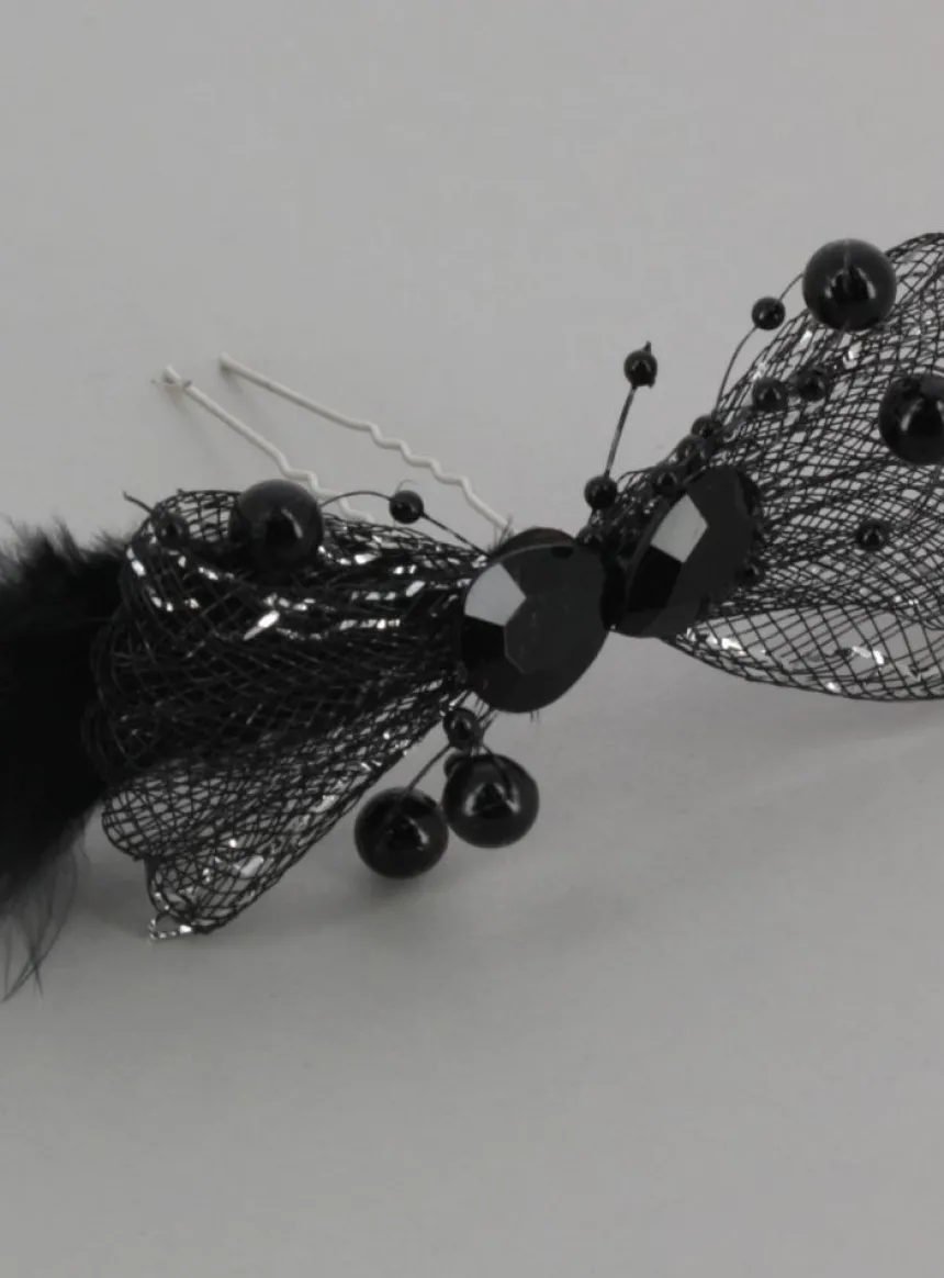 Fourche cheveux nœud strass et plume