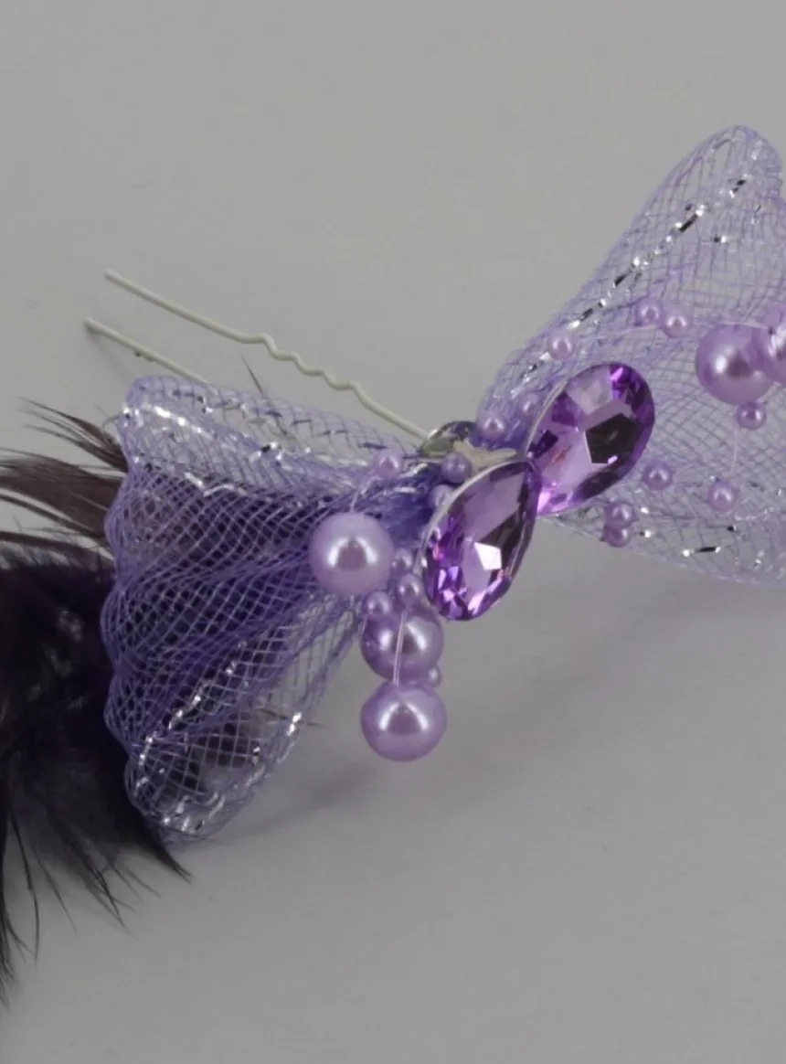 Fourche cheveux nœud strass et plume