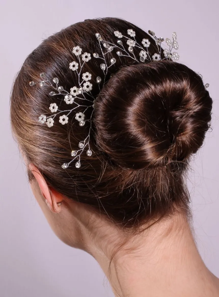 2 Fourches cheveux perles et strass Blanc