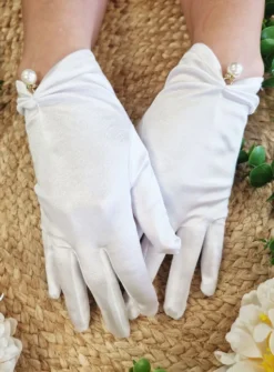 Gants de mariée satin avec bijou perle