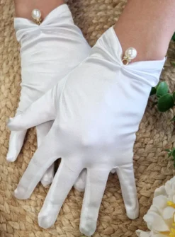 Gants de mariée satin avec bijou perle