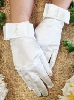 Gants de mariée satin et noeud avec perles