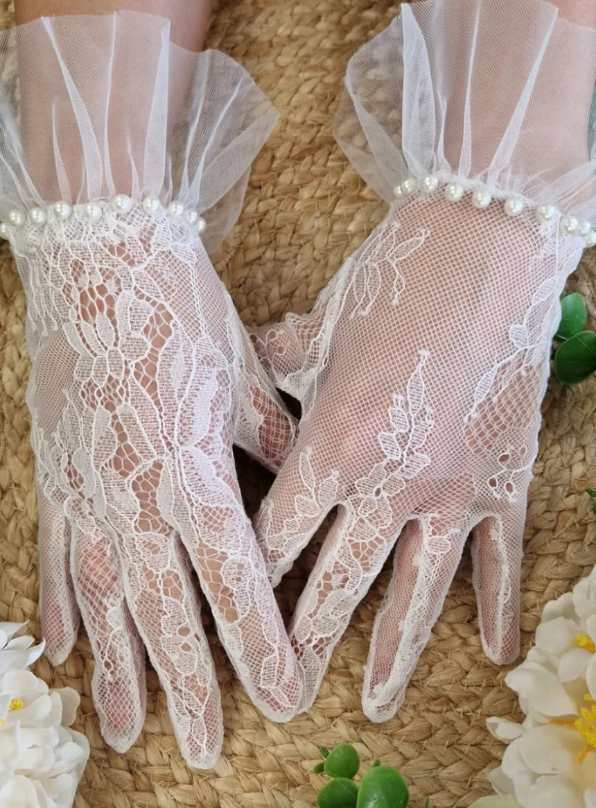 Gants en dentelle fine ivoire pour femme