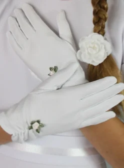 Gants enfant blanc fleur satin Blanc