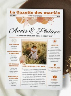 Gazette de mariage personnalisée - Thème Champêtre chic Terra-cota