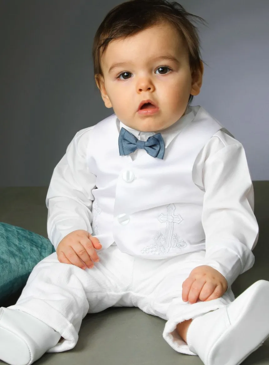 Gilet baptême bébé garçon avec broderie croix