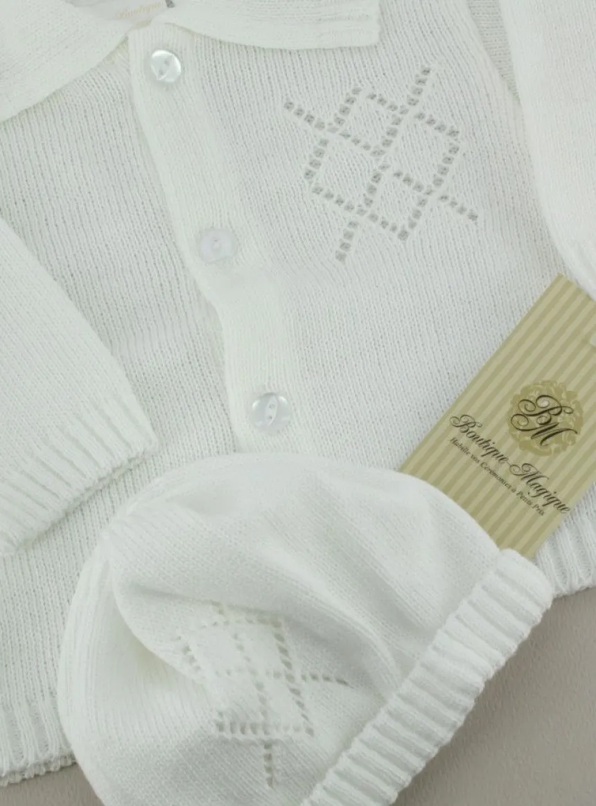 Gilet blanc bébé garçon + bonnet