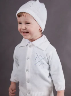 Gilet blanc bébé garçon + bonnet