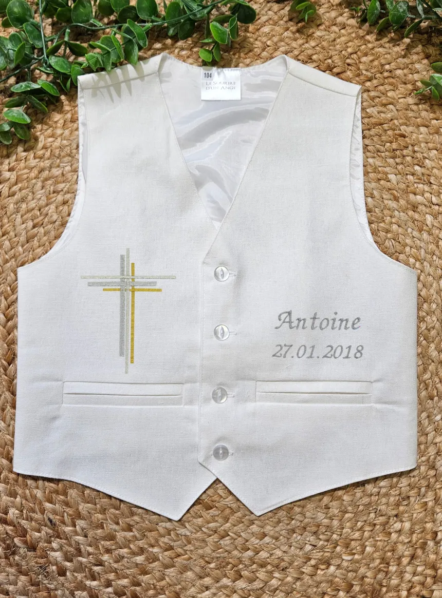Gilet garçon lin blanc cassé Pierre