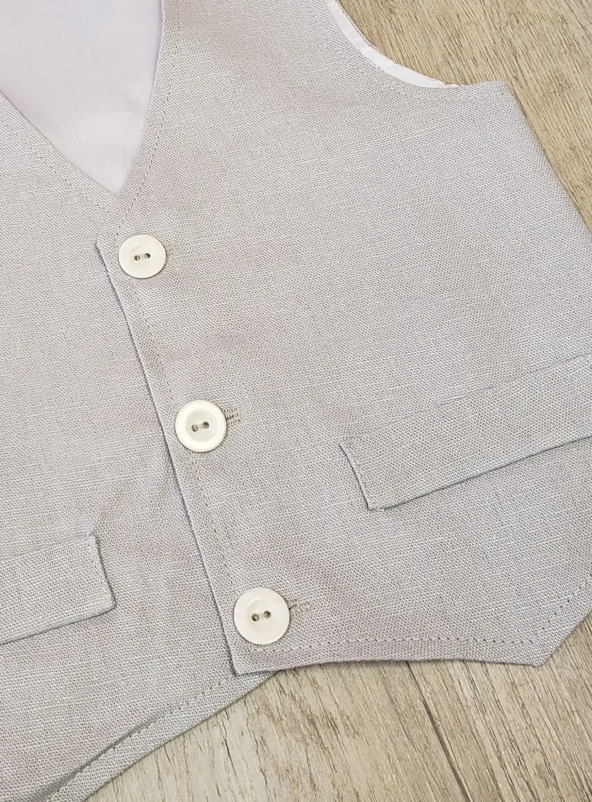 Gilet lin gris bébé et petit garçon Pierre