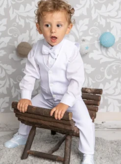 Gilet + noeud papillon bébé et petit garçon blanc personnalisable