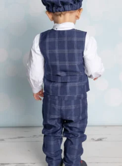 Gilet + noeud papillon bébé garçon écossais bleu marine Mario