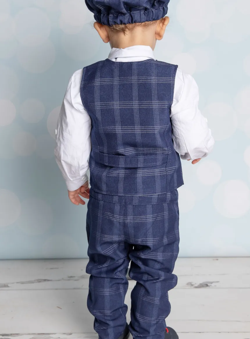Gilet + noeud papillon bébé garçon écossais bleu marine Mario