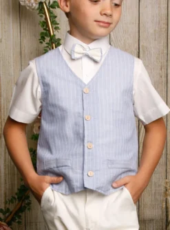 Gilet + nœud papillon bleu rayé garçon Milo
