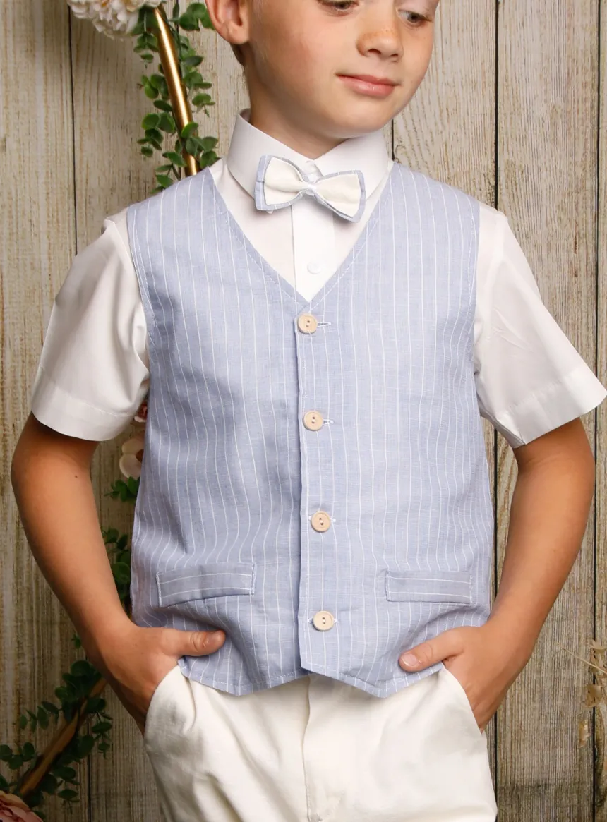 Gilet + nœud papillon bleu rayé garçon Milo