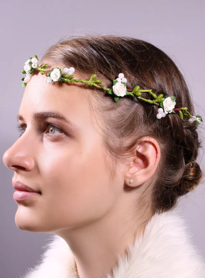 Guirlande de fleur blanche et feuille Blanc