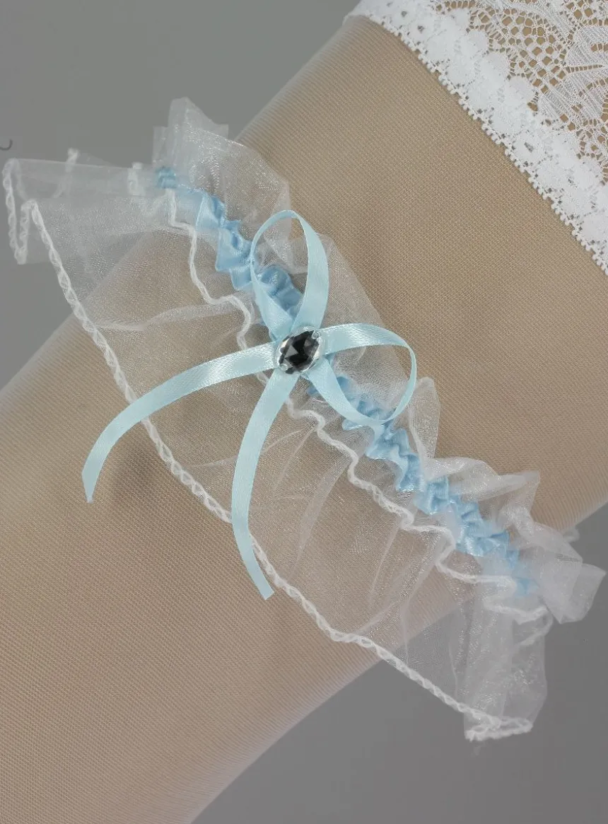 Jarretière de mariée blanche et bleu Blanc