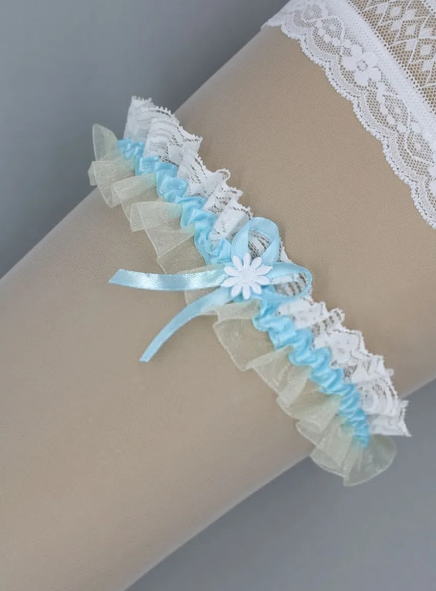 Jarretière mariage dentelle, organza et ruban