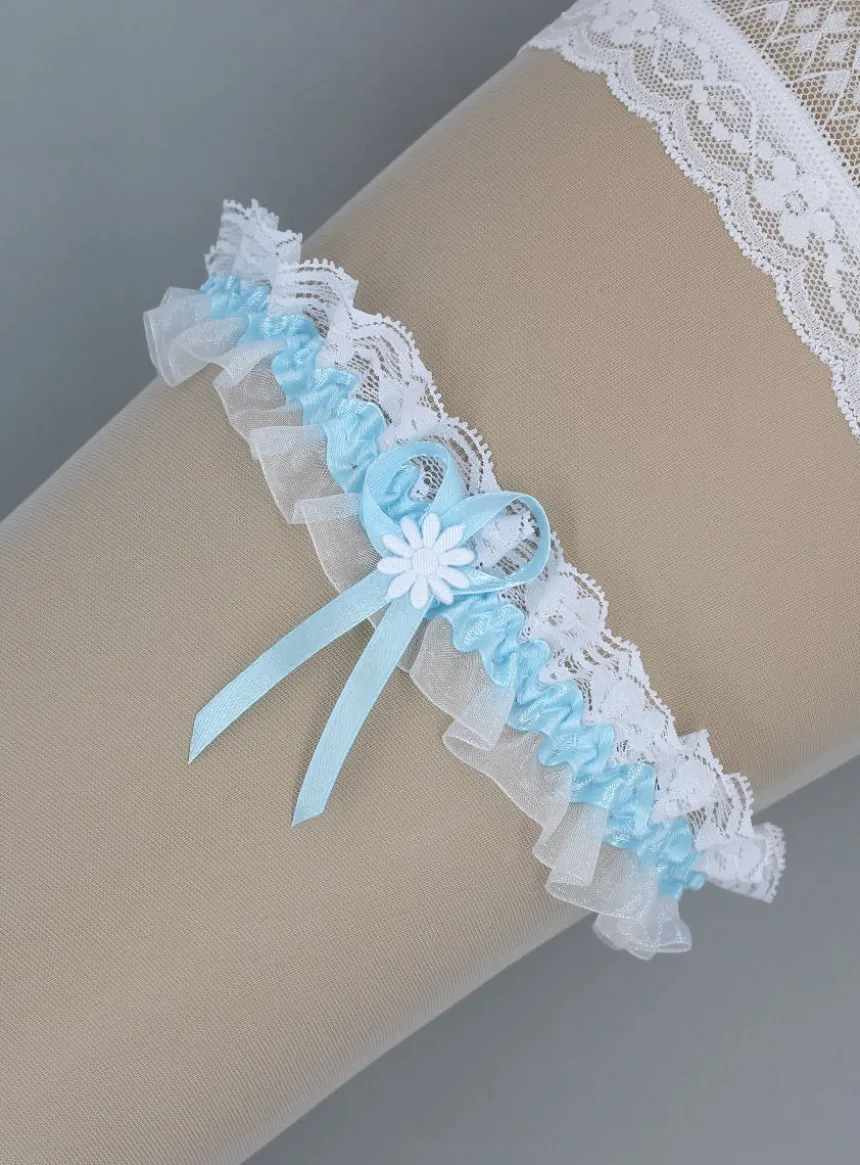 Jarretière mariage dentelle, organza et ruban