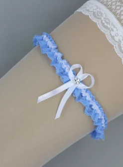 Jarretière mariée dentelle bleue