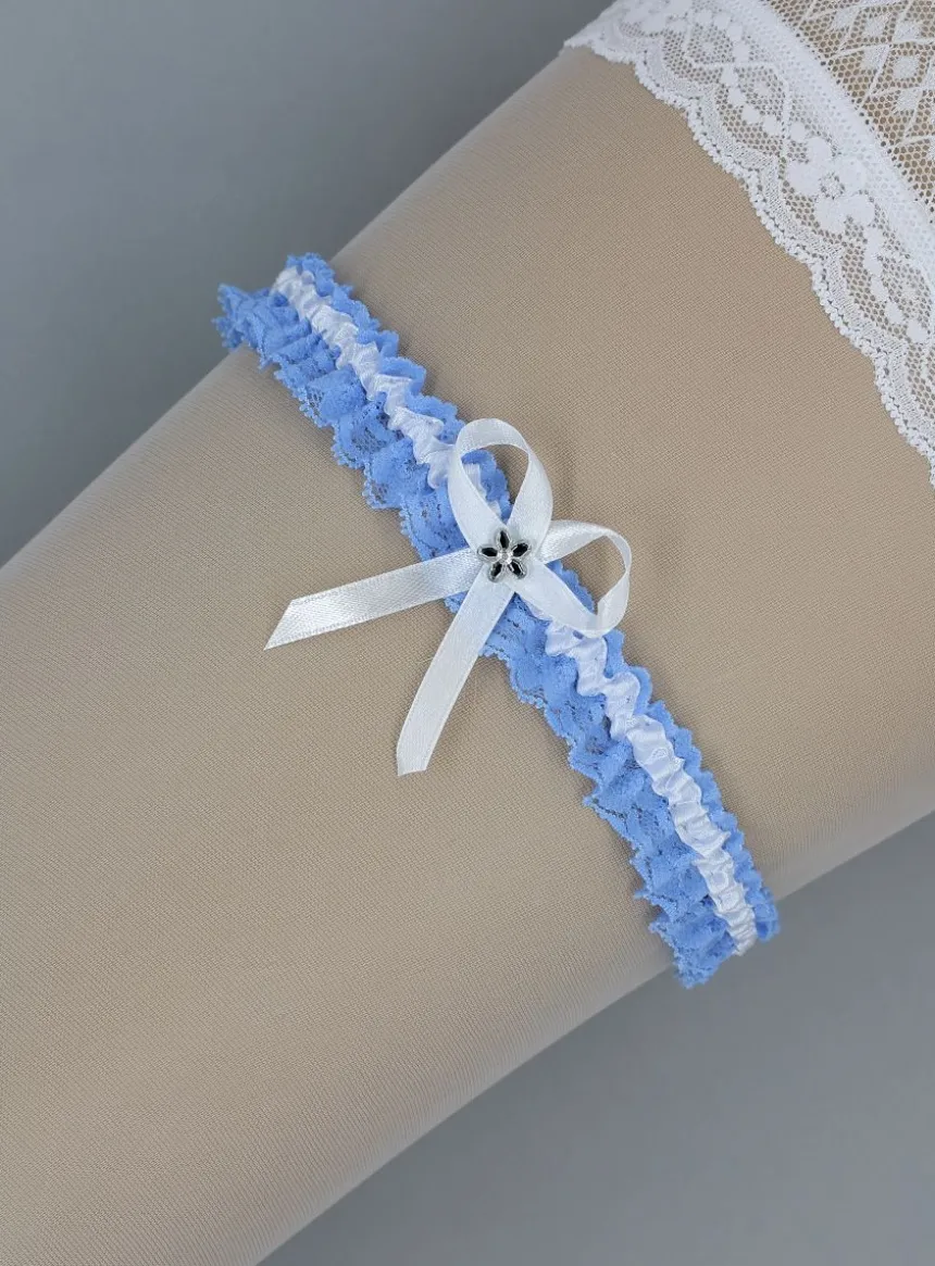 Jarretière mariée dentelle bleue