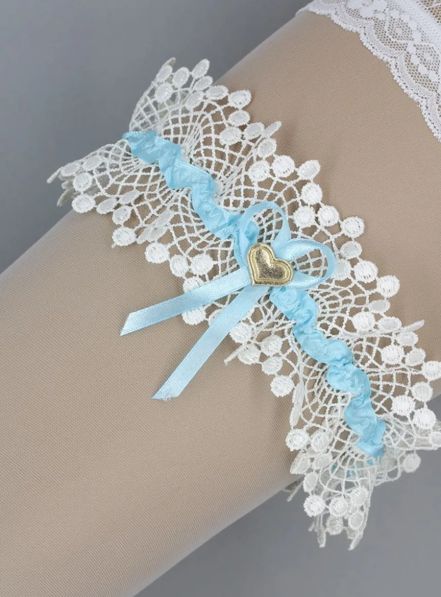 Jarretière mariée en dentelle et cœur d'or