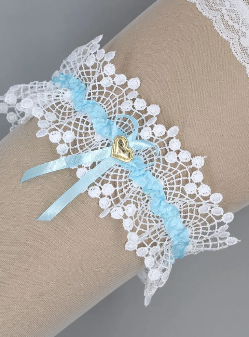 Jarretière mariée en dentelle et cœur d'or