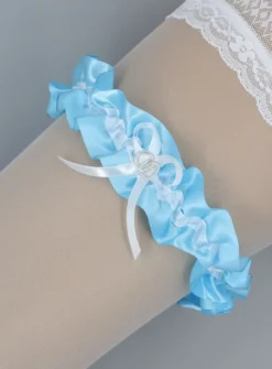 Jarretière mariée en satin bleu