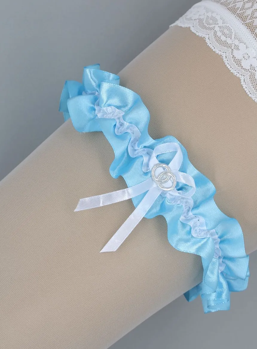 Jarretière mariée en satin bleu
