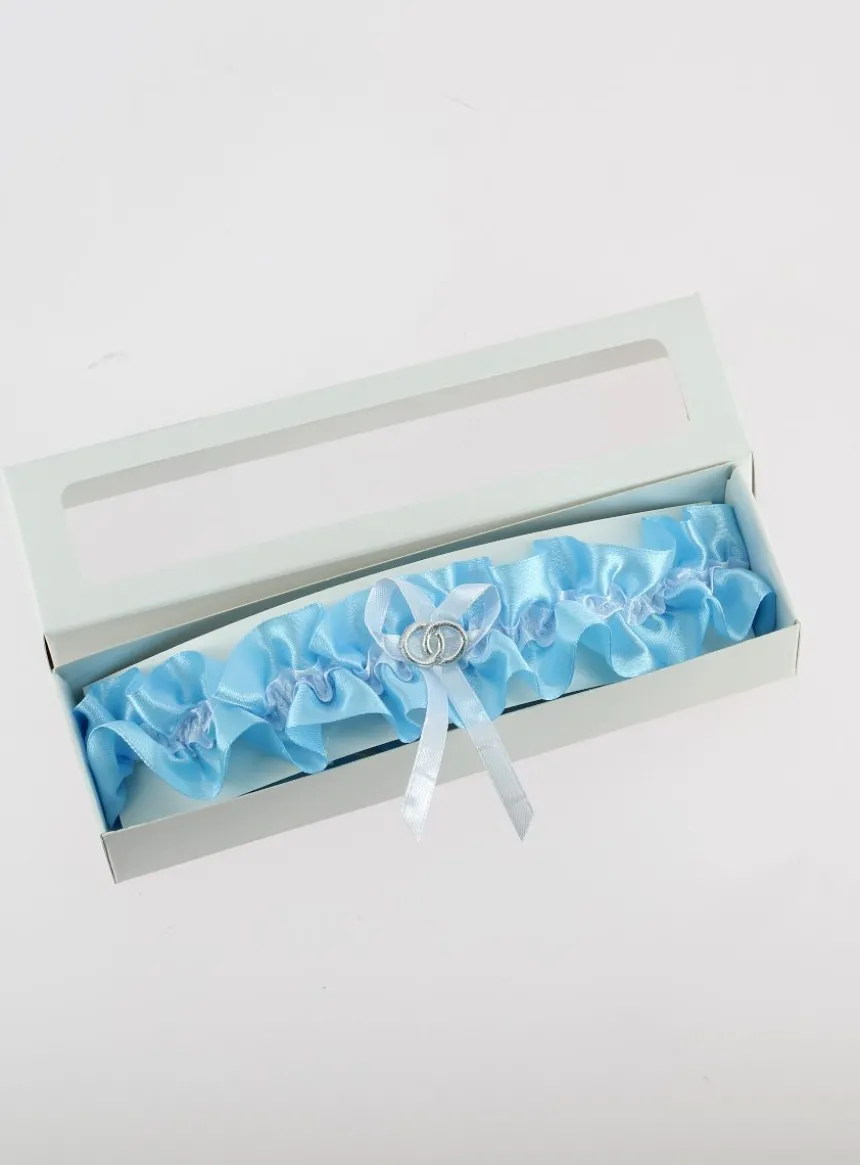 Jarretière mariée en satin bleu