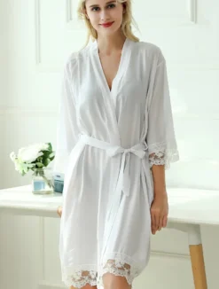 kimono lingerie blanc avec dentelle - Personnalisable