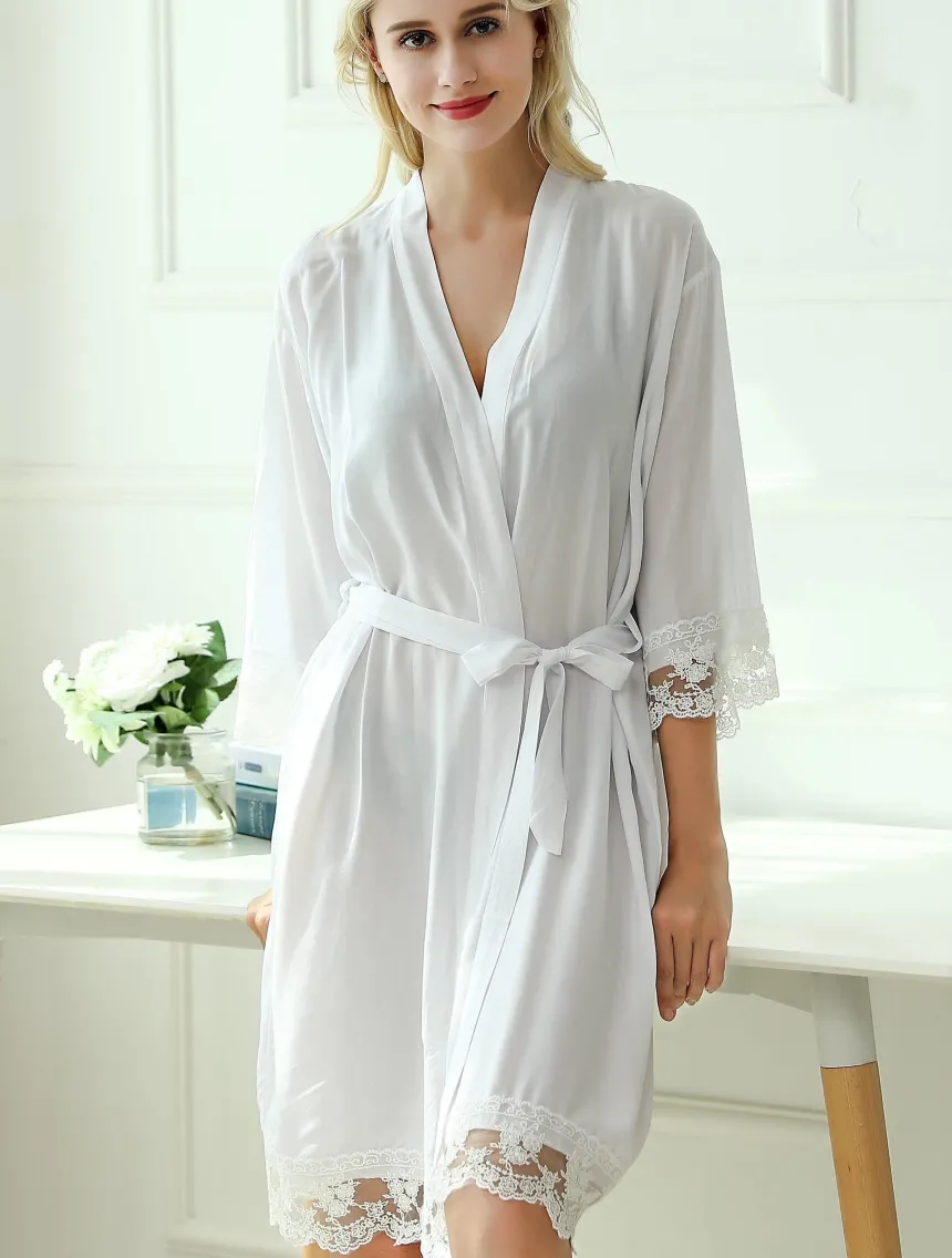 kimono lingerie blanc avec dentelle - Personnalisable
