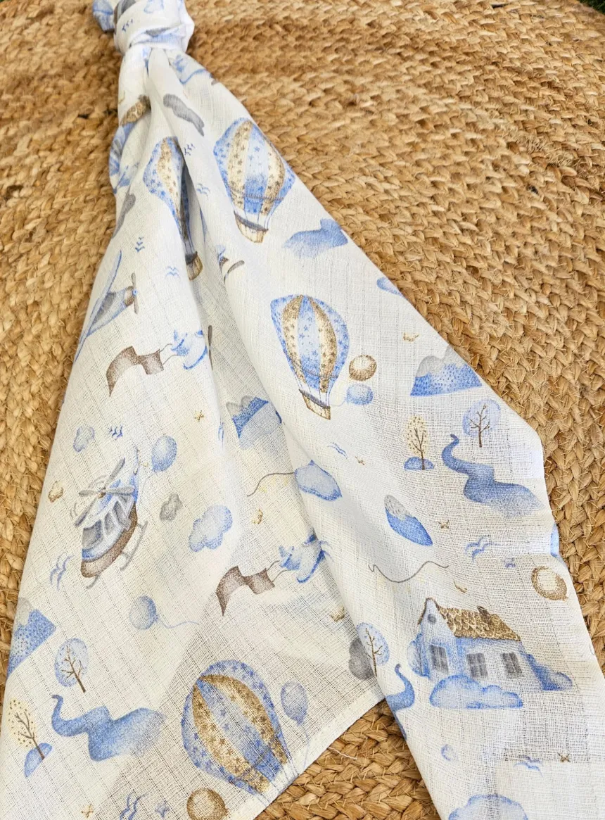 Lange coton bébé garçon - Montgolfière Blanc