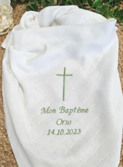 Lange tissu de baptême - Personnalisable Blanc