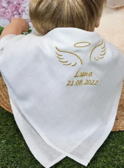 Lange tissu de baptême - Personnalisable Blanc