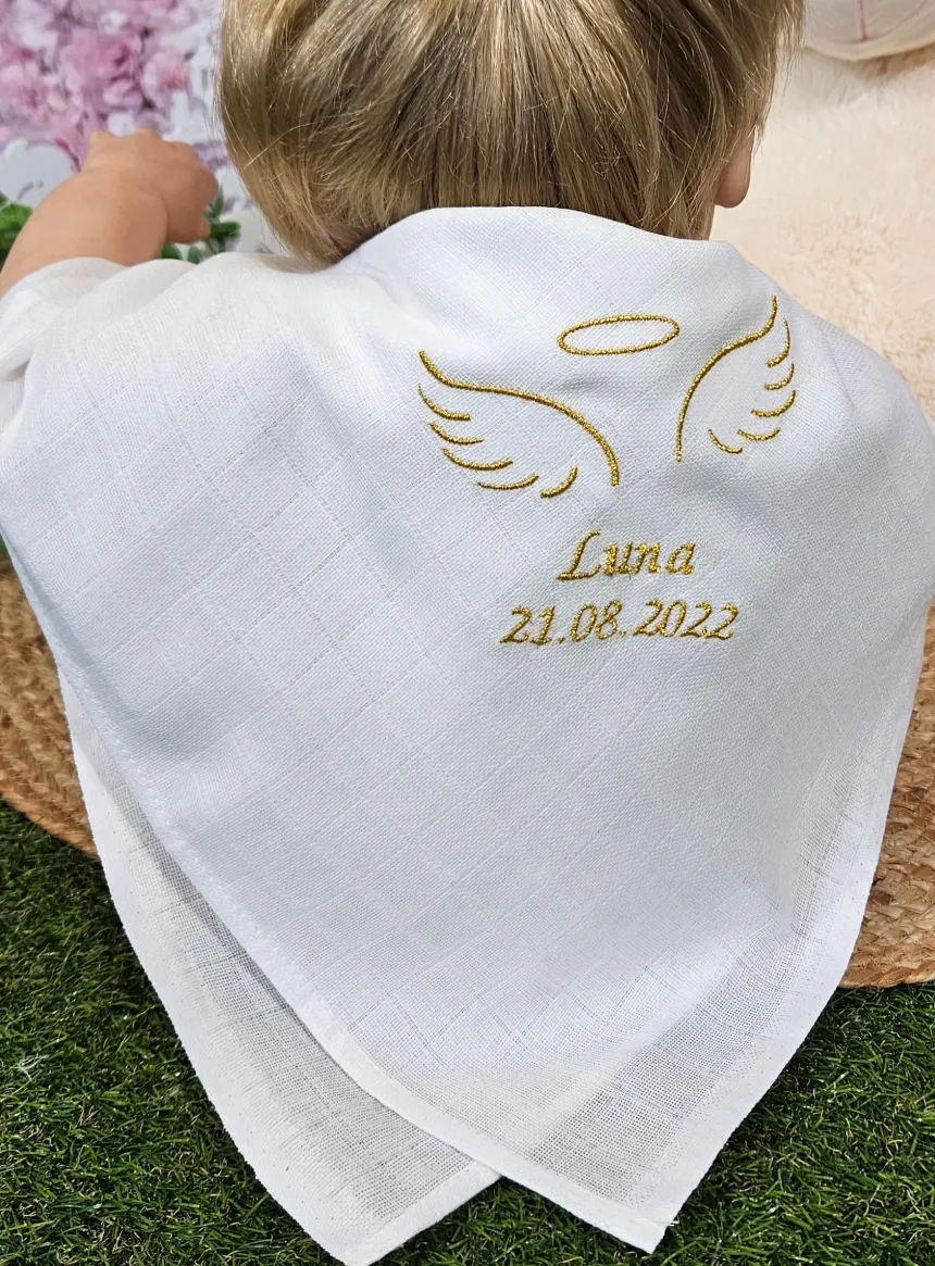 Lange tissu de baptême - Personnalisable Blanc