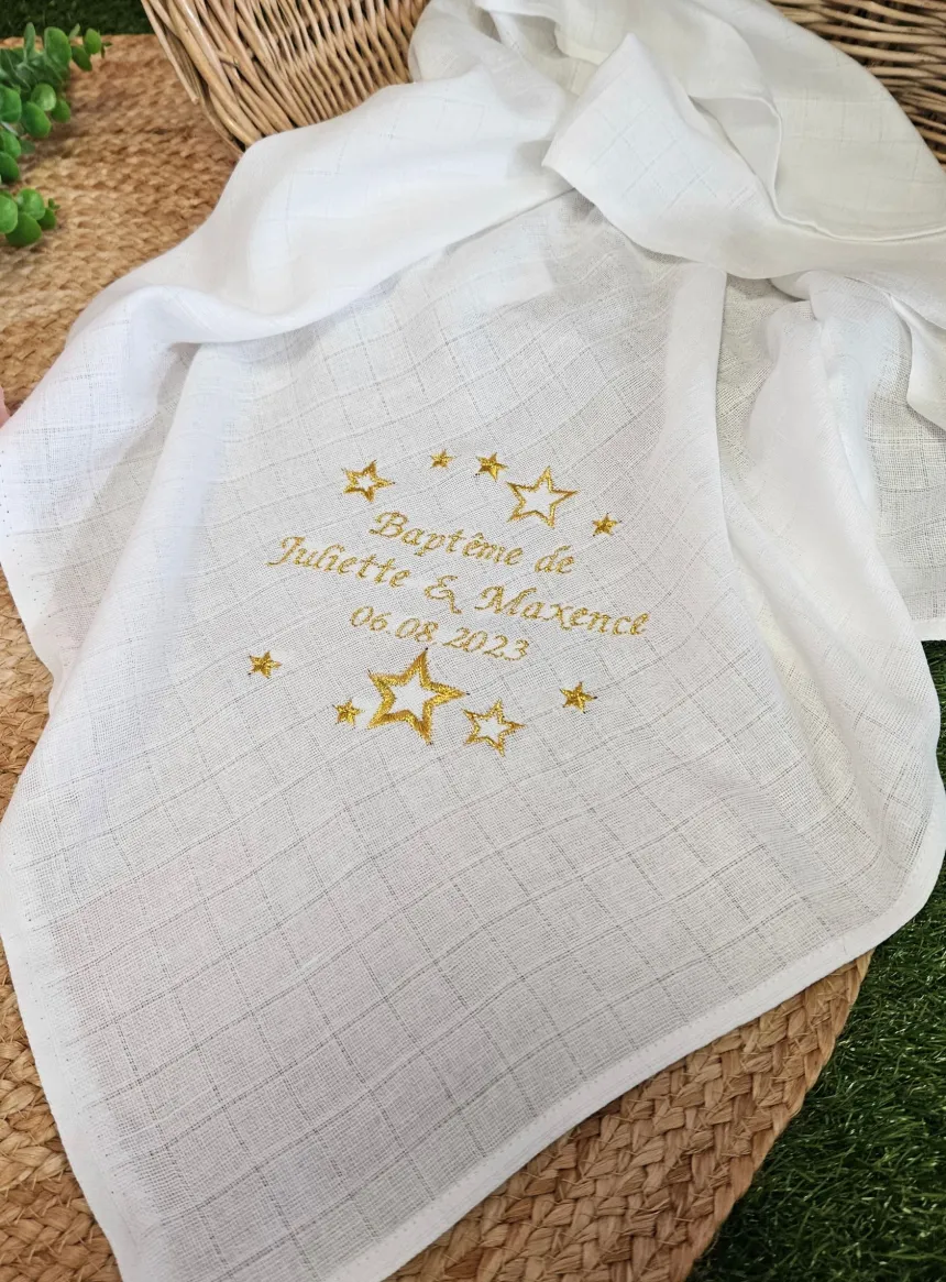 Lange tissu de baptême - Personnalisable Blanc