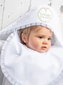 Linge baptême capuche collection " Olivier et Croix" - Personnalisable