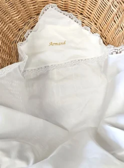 Linge lange carré dentelle fine Anaé - Personnalisable Blanc