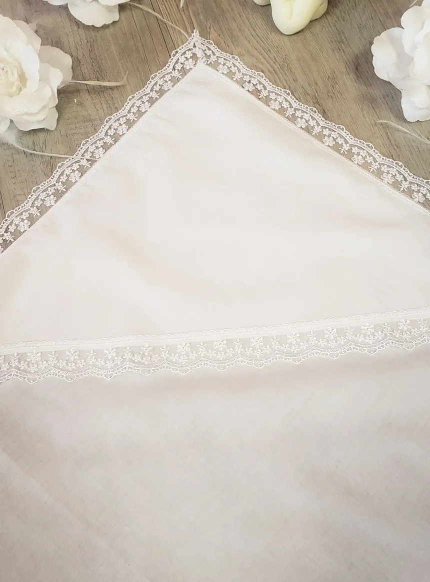 Linge lange carré dentelle fine Anaé - Personnalisable Blanc